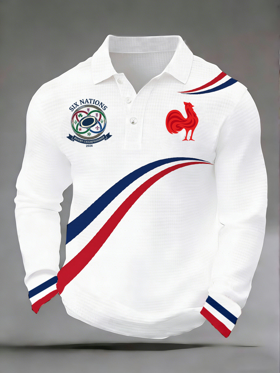 Chemise à manches longues France Rugby Waffle Knit pour homme