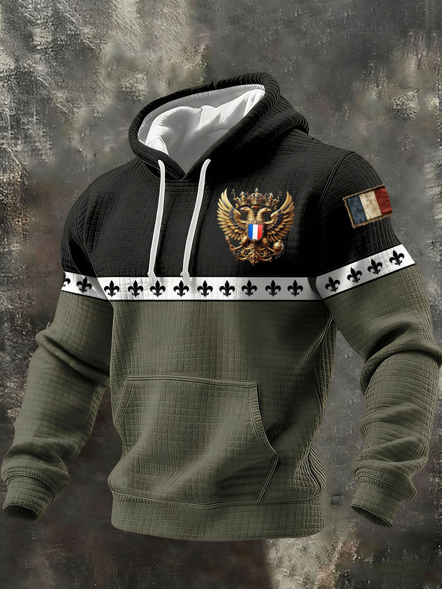 Sweat à capuche en coton à carreaux imprimé français pour hommes