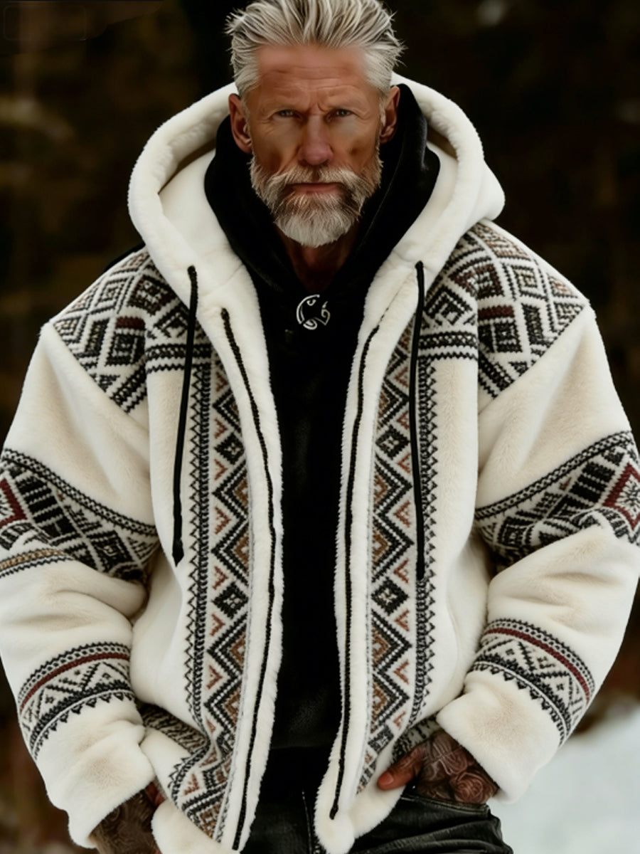 Veste à capuche zippée chaude confortable en peluche Viking Celtic Art pour hommes