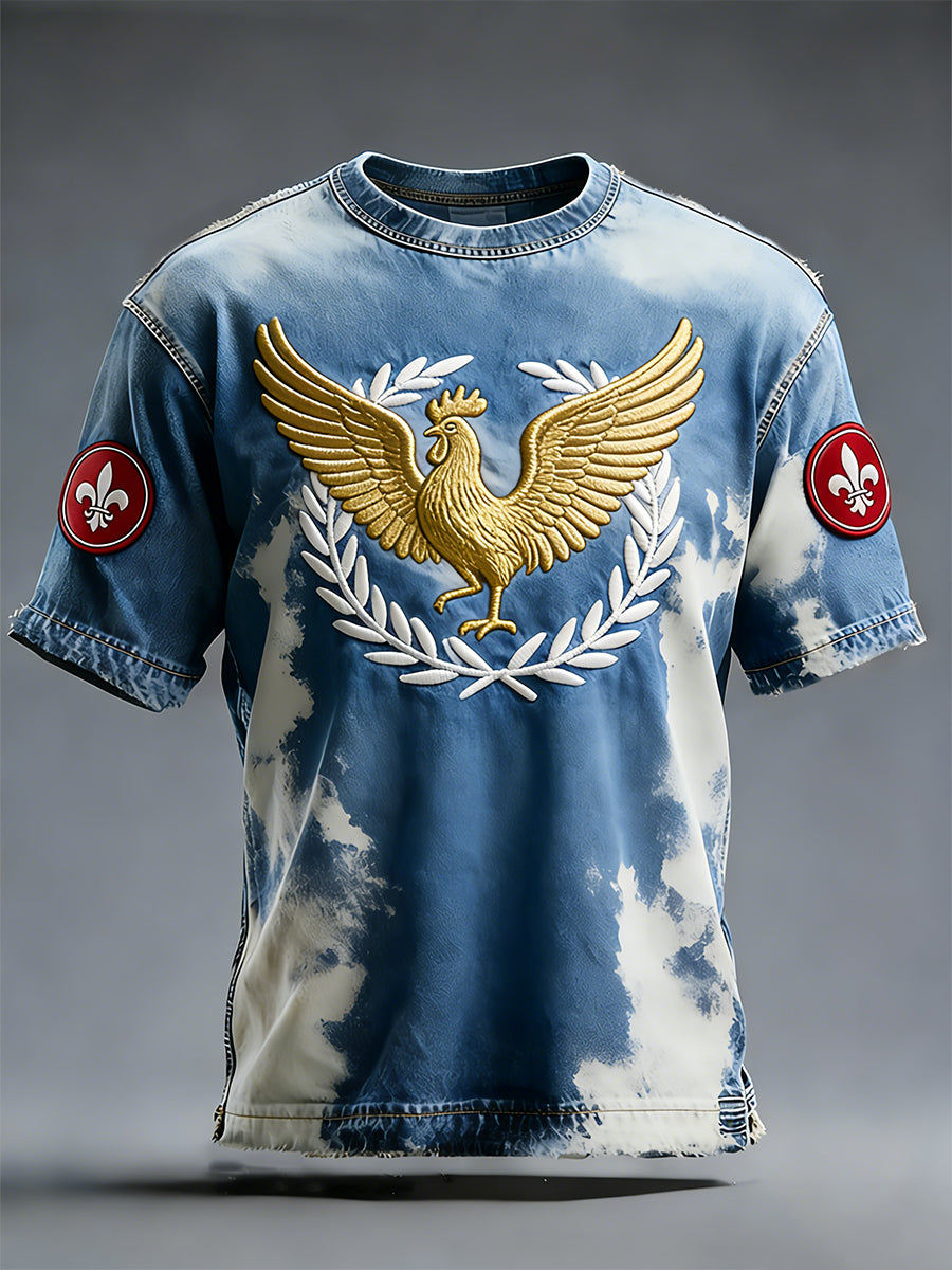 Drapeau Français Vintage des hommes en détresse T-shirt décontracté