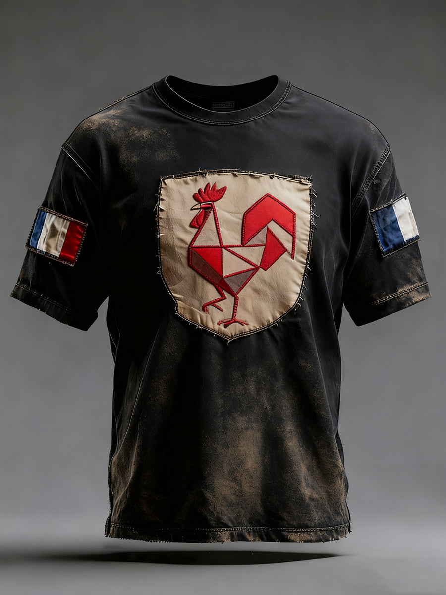Drapeau Français Vintage des hommes en détresse T-shirt décontracté