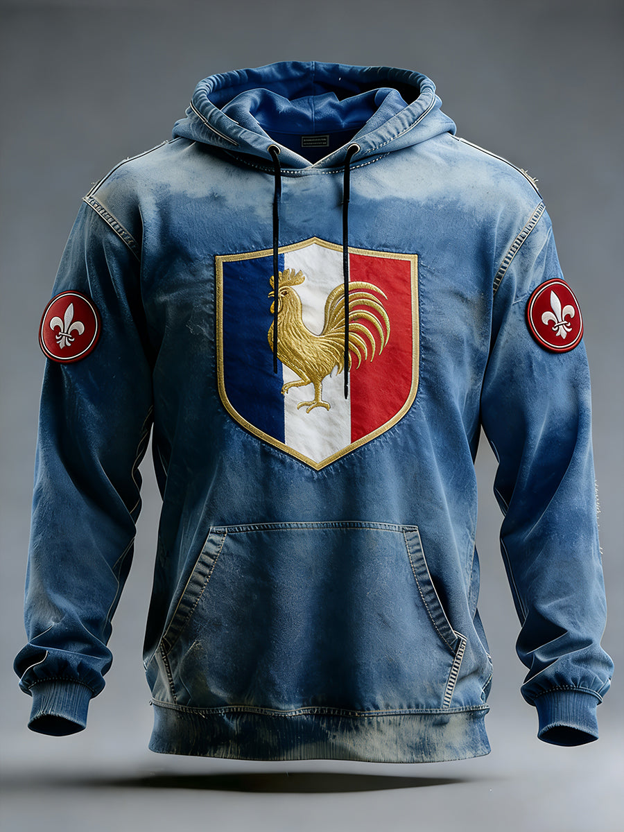 Sweat-shirt à capuche décontracté à motif de drapeau français pour hommes