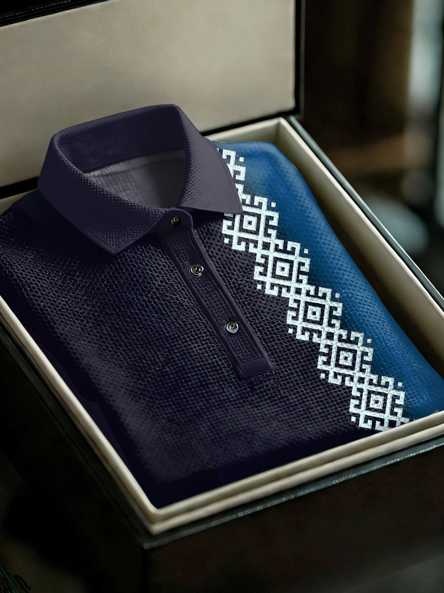 Polo décontracté imprimé de style d'affaires vintage pour hommes