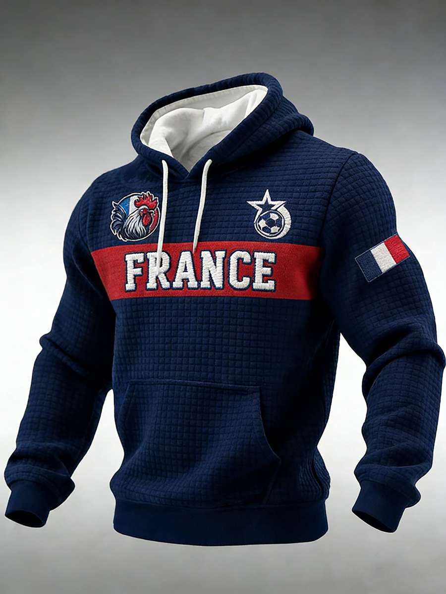 Sweat à capuche à carreaux en coton à imprimé France Football Homme