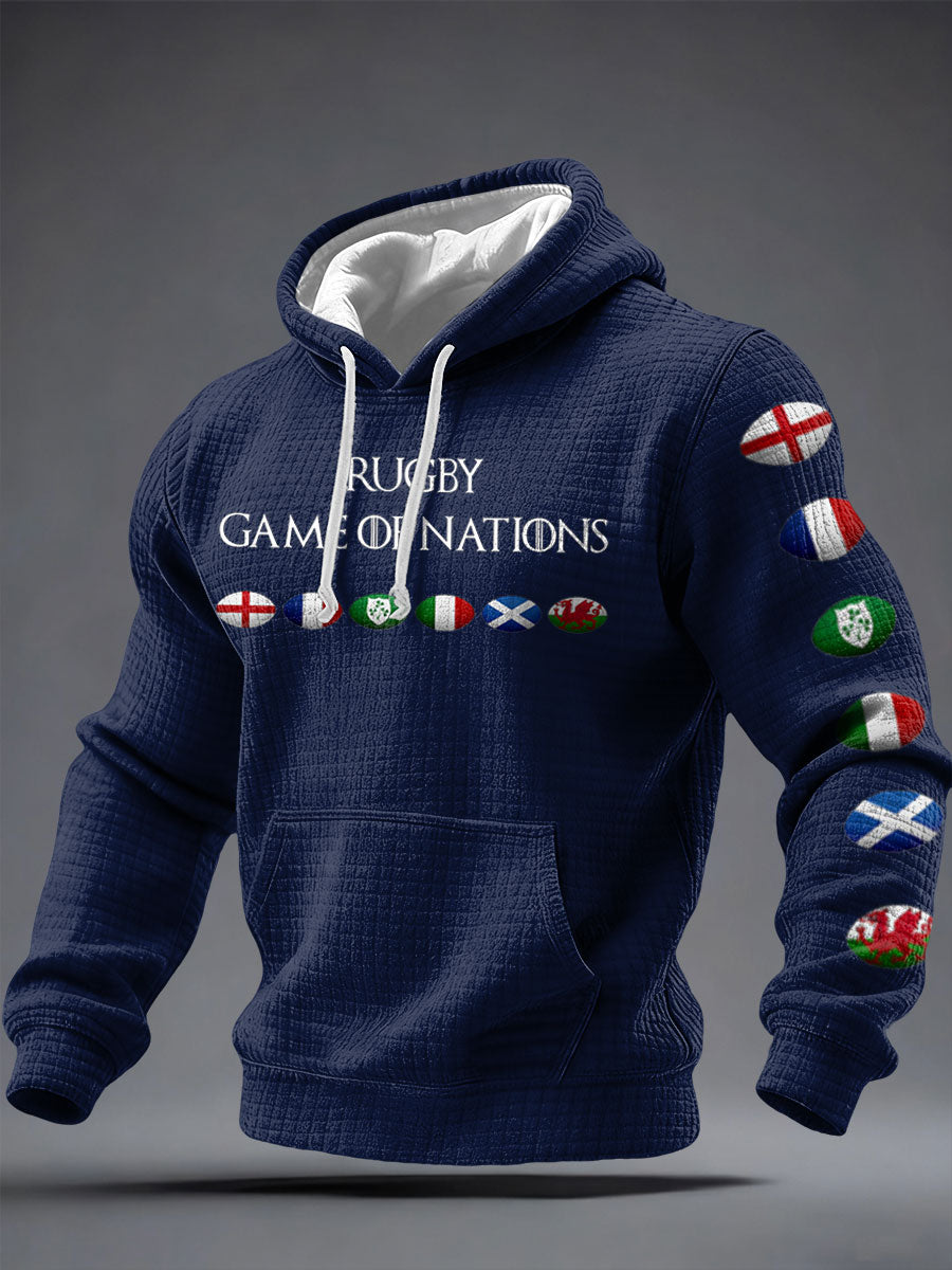 Chandail à capuchon imprimé Nations of Rugby Lover pour homme