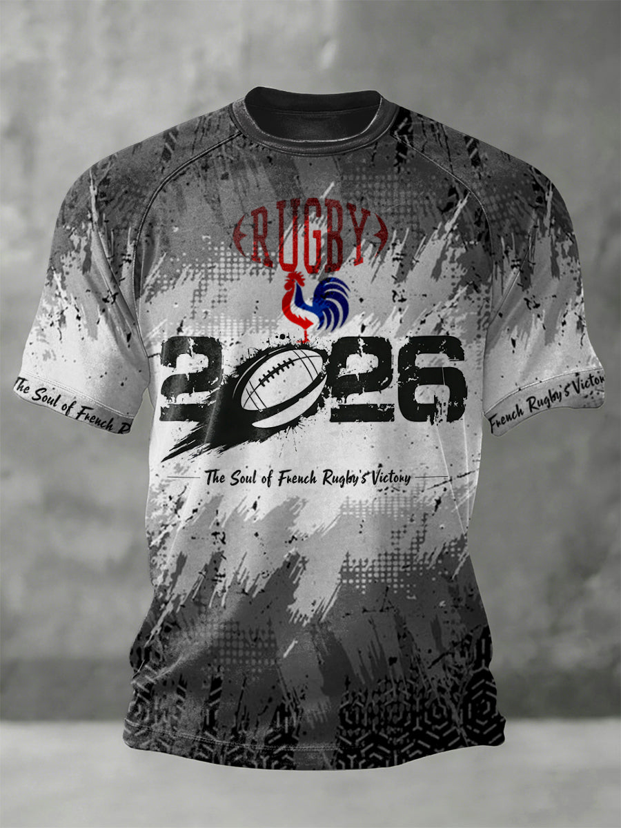 T-Shirt Homme Gris French Rugby Print 2026 Go for It Jersey