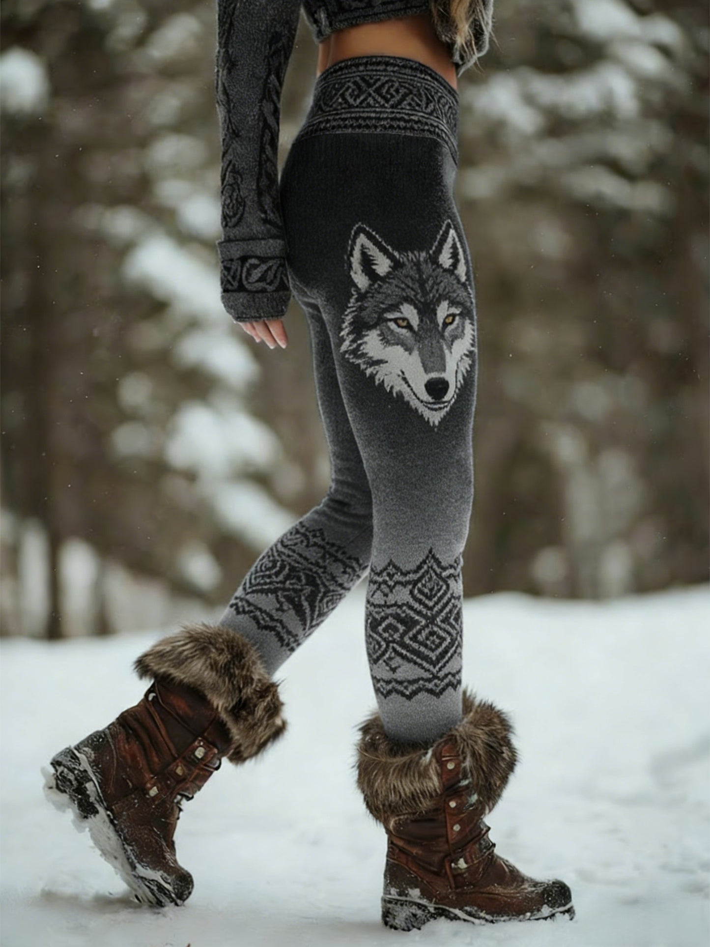 Femmes Retro Viking Wolf Noeud Celtique Arbre De Vie Gradient Sport Stretch Leggings