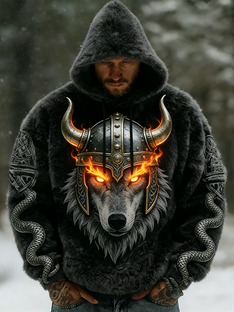 Rétro Viking Celtic Art Pattern Plush Veste à capuche zippée chaude pour hommes