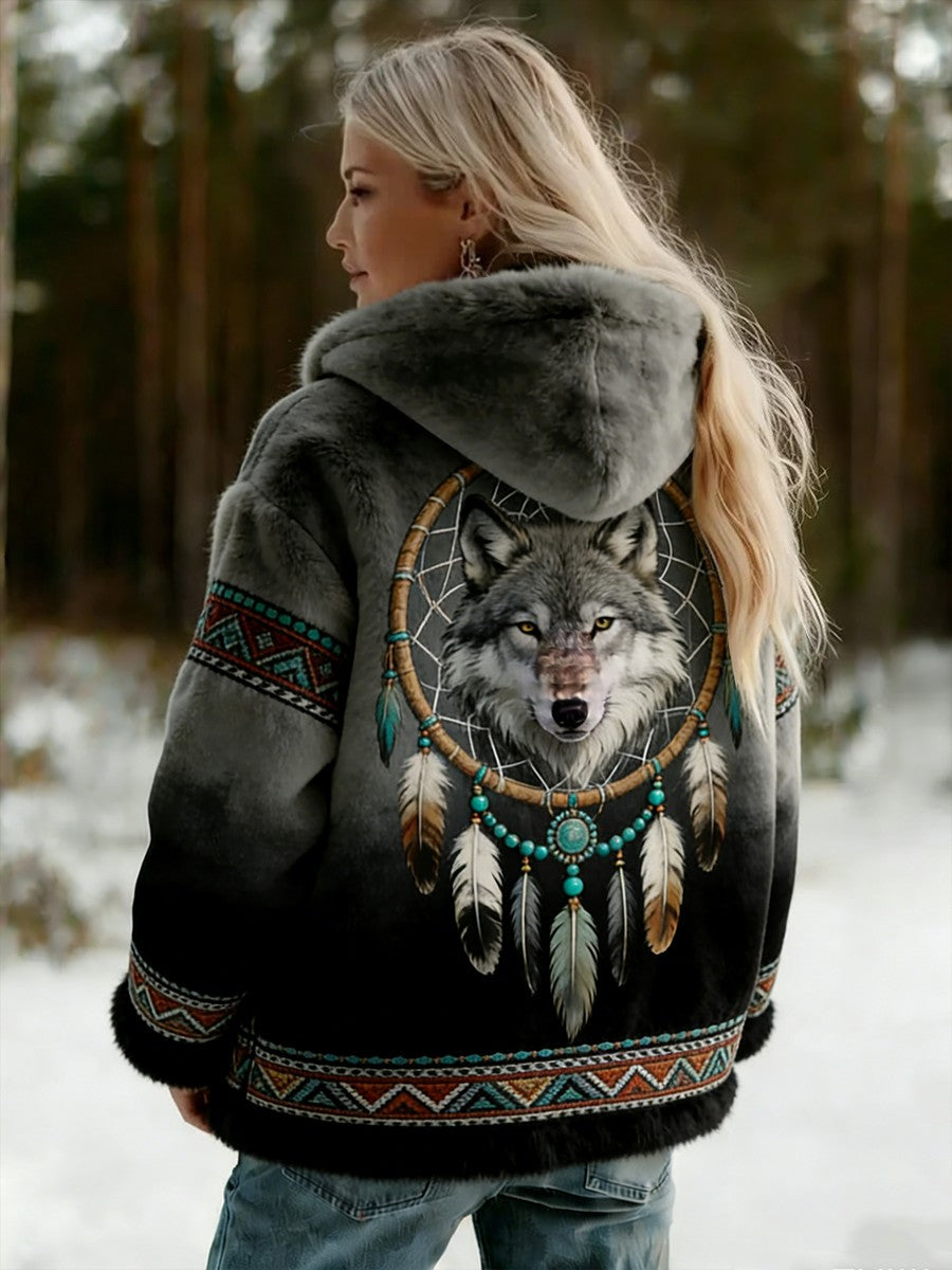 Vintage Viking Celtic Knot Wolf Print Gradient Flanelle Veste des femmes