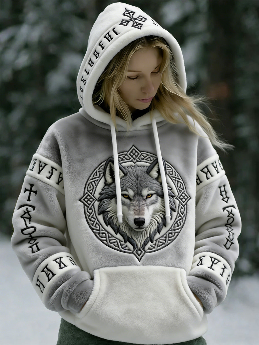 Femmes Vintage Viking Wolf Totem Casual Flanelle Hoodie