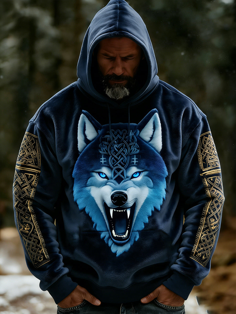 Rétro Viking Celtic Art Pattern Plush Veste à capuche zippée chaude pour hommes