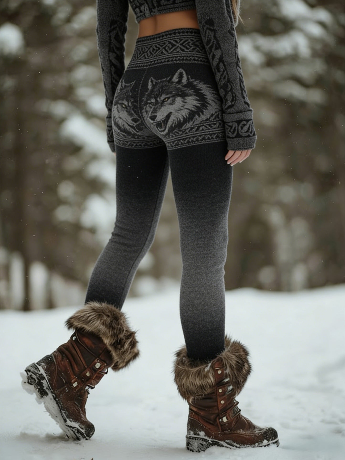 Femmes Retro Viking Wolf Gradient Sport Stretch Leggings