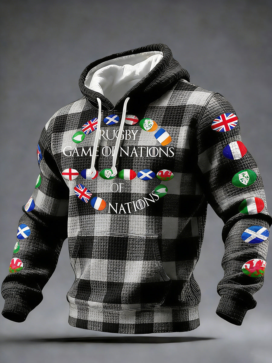 Chandail à capuchon imprimé Nations of Rugby Lover pour homme