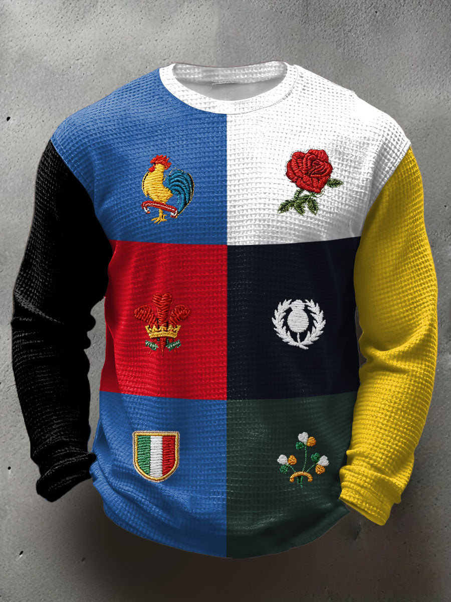 6 Nations Rugby Art Imprimé Waffle Tops Homme