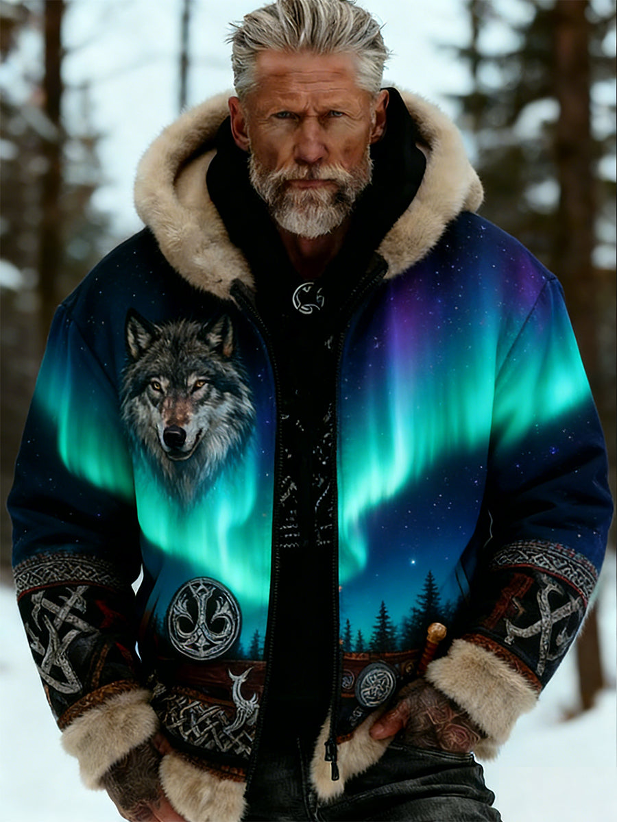 Hommes Retro Viking Wolf Totem style celtique flanelle chaud Sweat à capuche