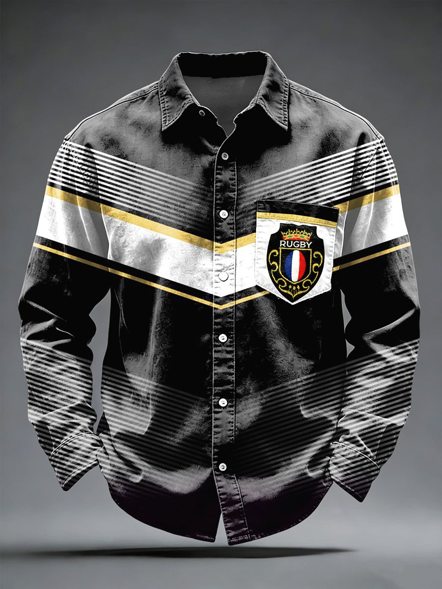Chemise à manches longues décontractée à rayures de rugby français pour homme
