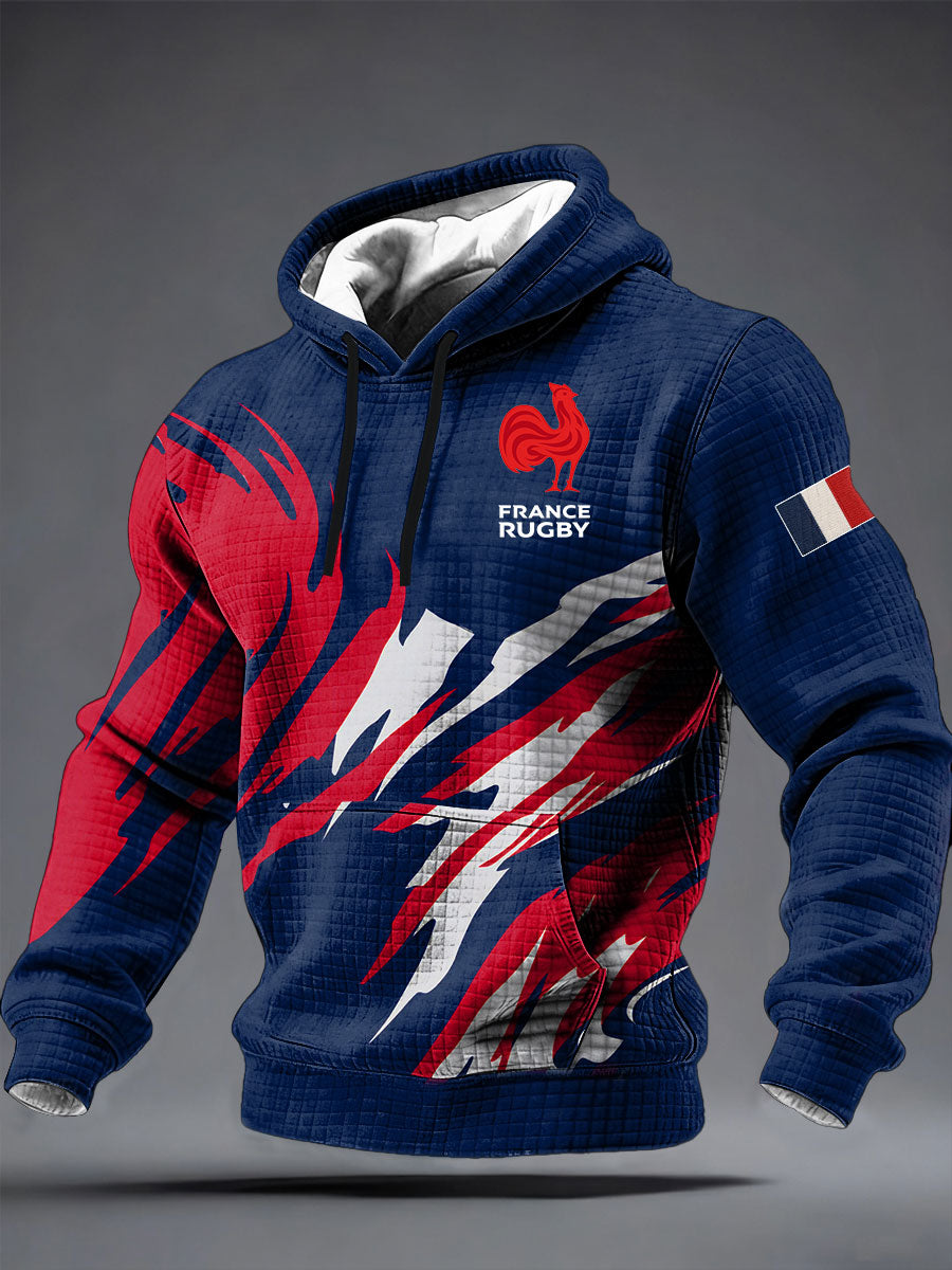 Chandail à capuchon à carreaux France Rugby en coton pour homme