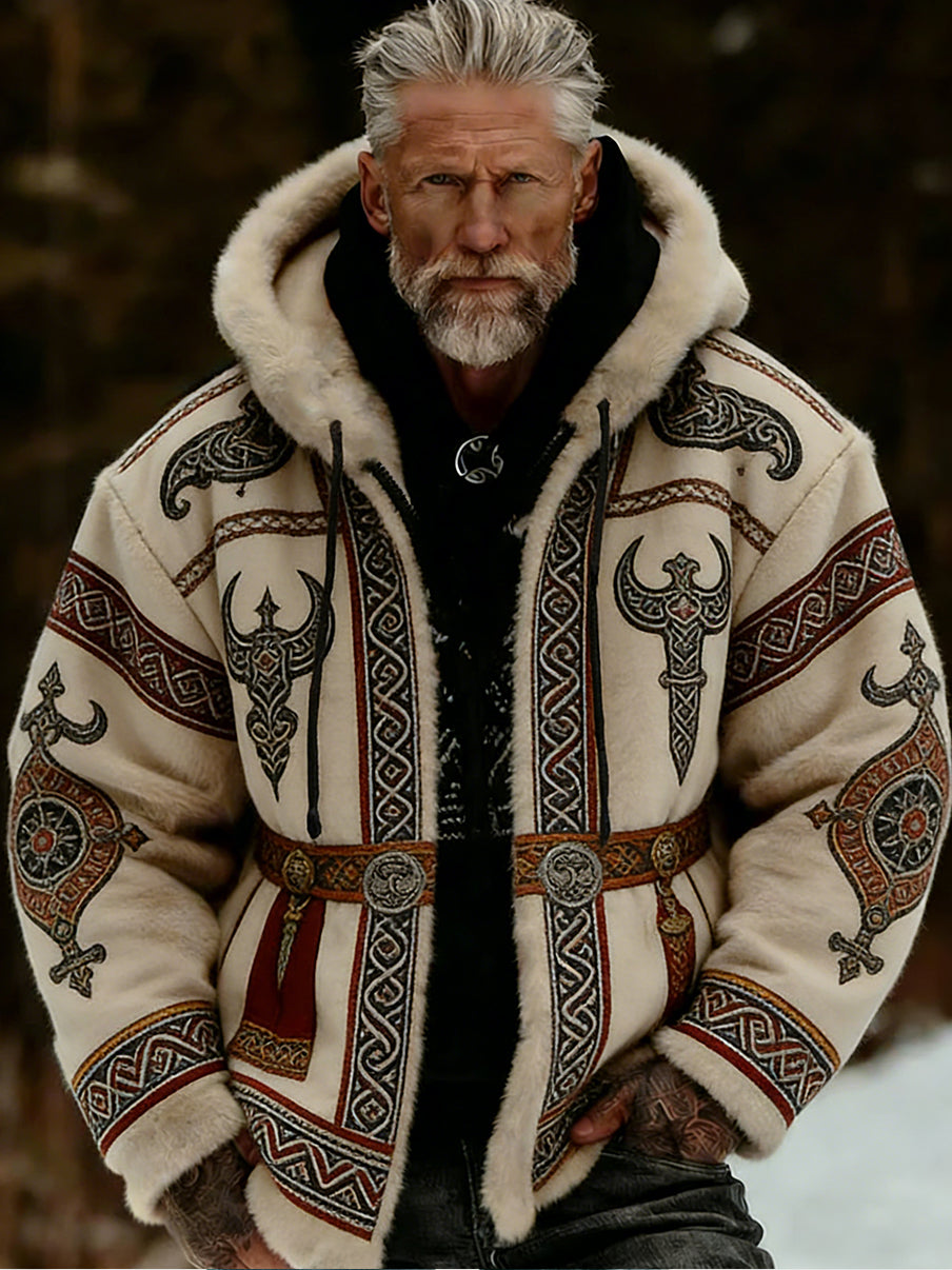 Hommes Retro Viking Wolf Totem style celtique flanelle chaud Sweat à capuche