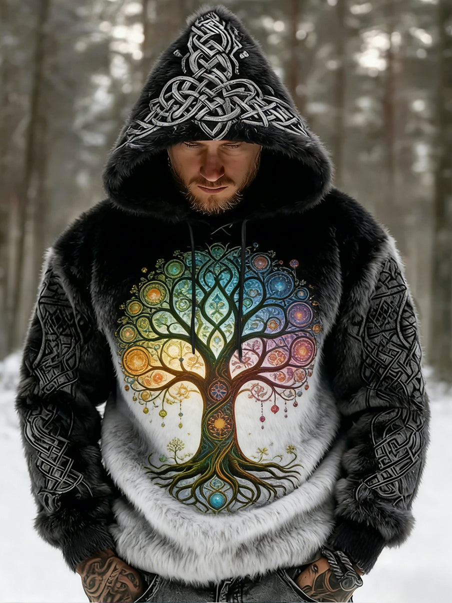 Rétro Viking Celtic Art Pattern Plush Veste à capuche zippée chaude pour hommes