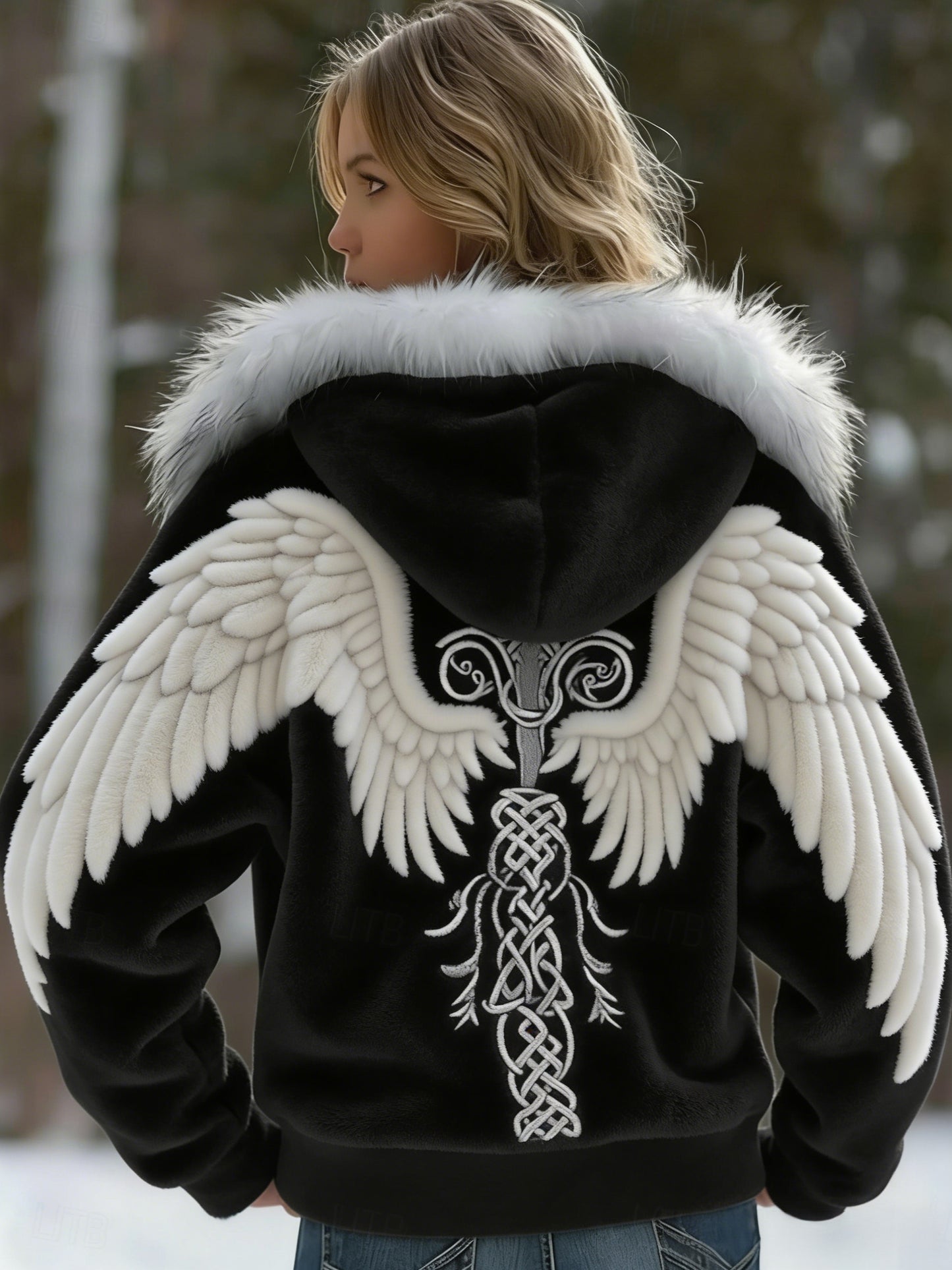 Veste à capuche rétro Viking Nordic Wings pour femme avec noeud celtique