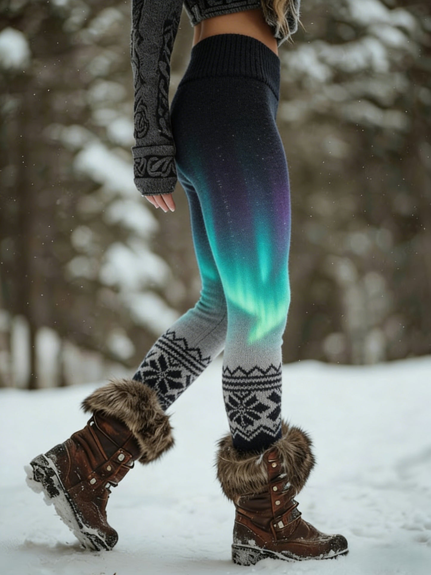 Legging extensible de sport rétro Viking Nordic Aurora pour femme