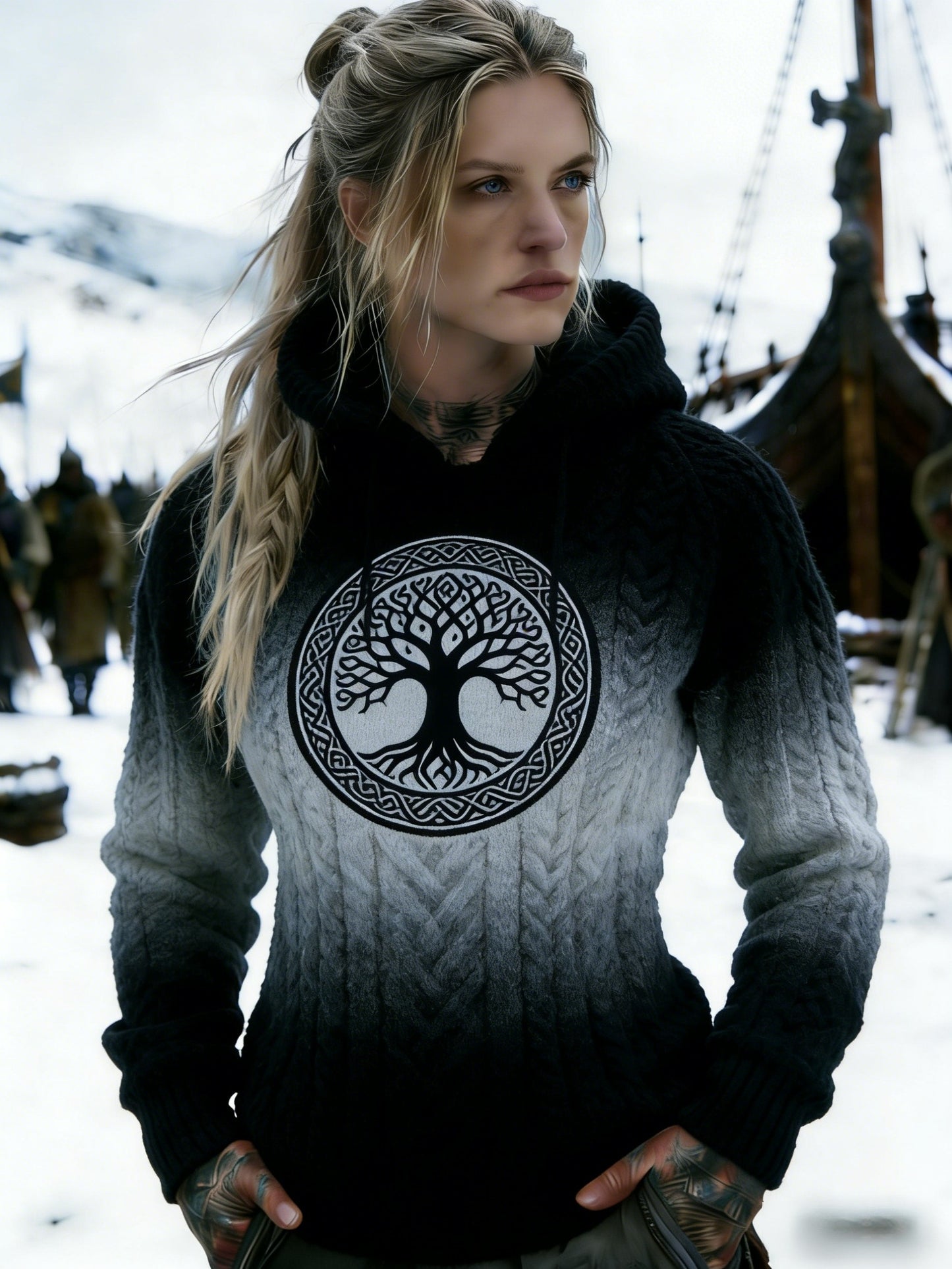Femme Retro Viking Nordic Wolf Gradient Celtic Knot Sweat à capuche