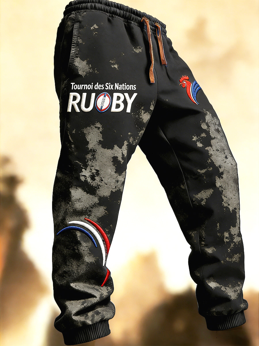 Pantalon de survêtement noir pour homme French Rugby Six Nations Vintage Print