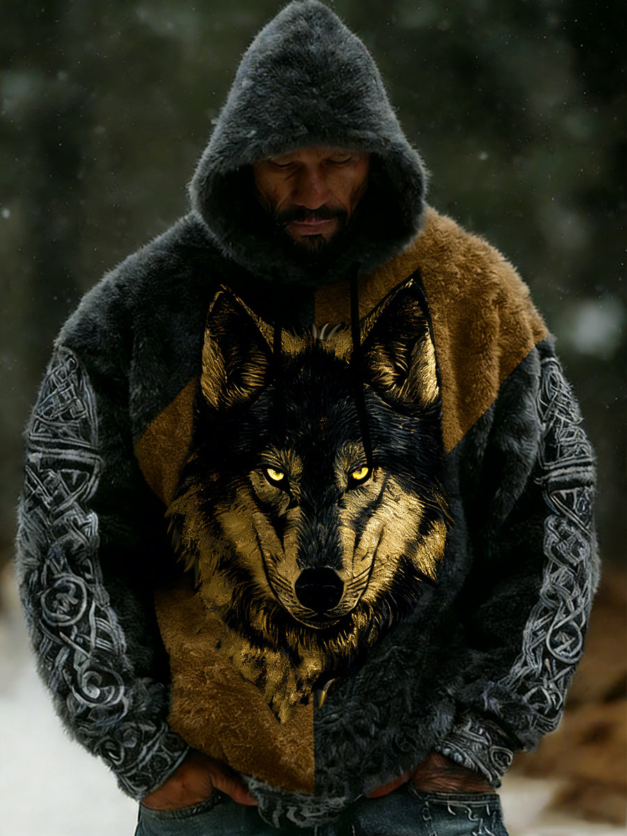 Rétro Viking Celtic Art Pattern Plush Veste à capuche zippée chaude pour hommes