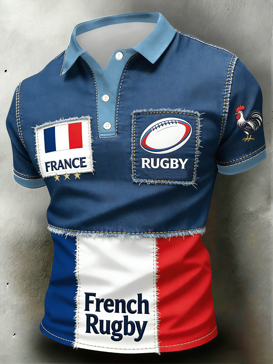 Polo Décontracté Rétro Style Rugby Français