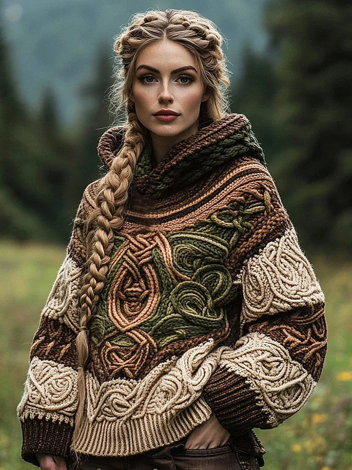 Chandail Irish Celtic Noué Contraste Jacquard Femme