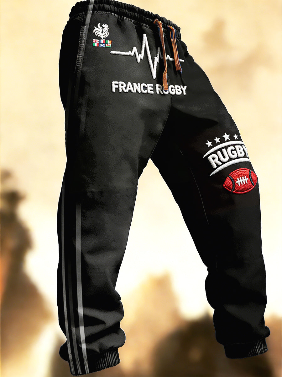 Pantalon Décontracté Homme French Rugby Six Nations Imprimé Noir