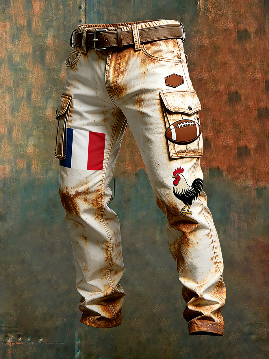 Pantalon cargo décontracté et confortable rétro de style rugby français