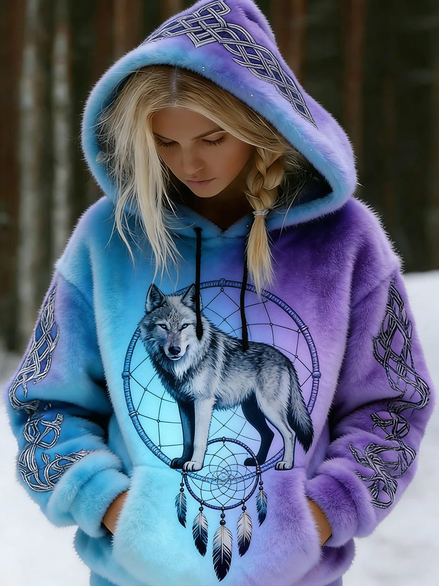 Retro Viking Celtic Style Aurora à capuche en flanelle pour femmes