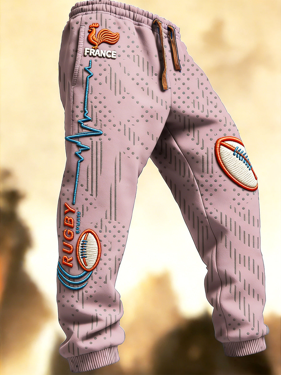 Pantalon de survêtement décontracté imprimé rugby français rose pour homme