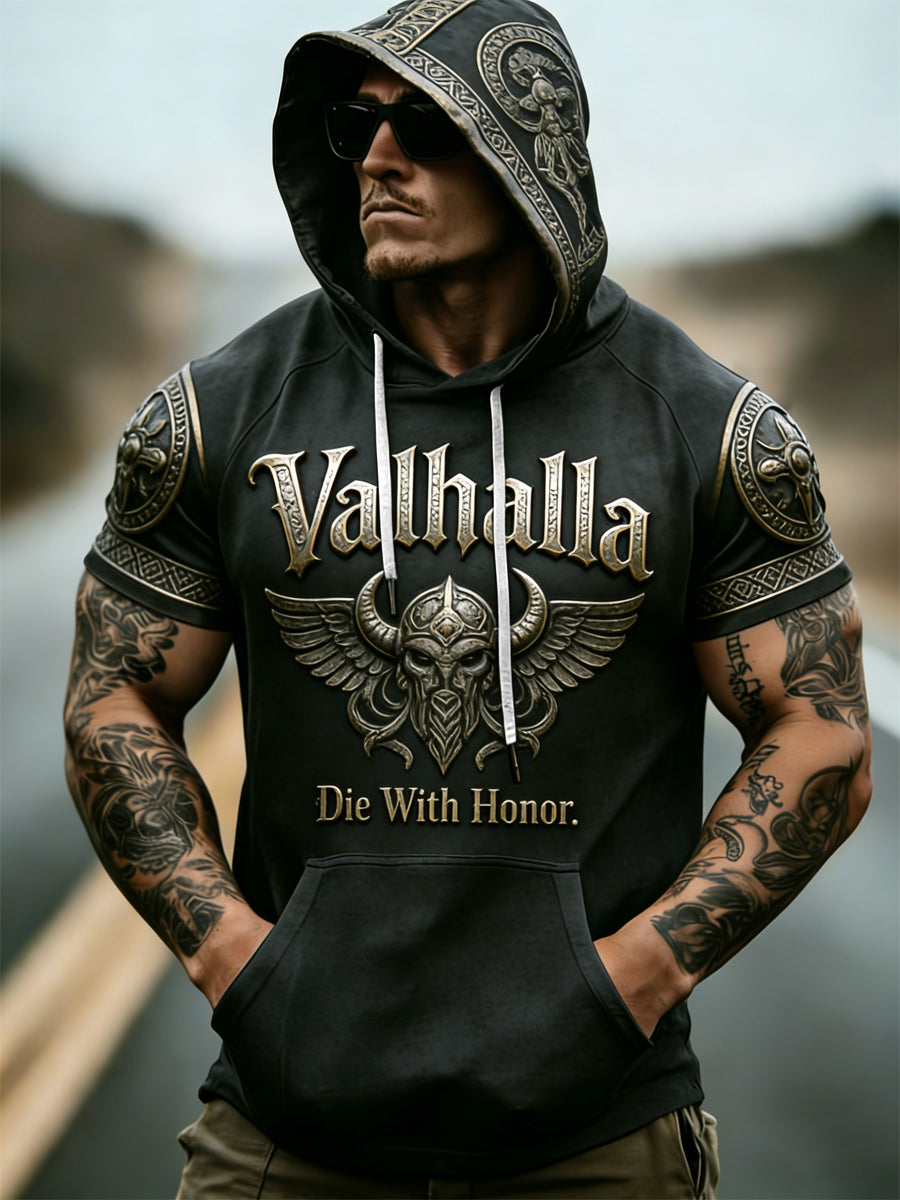 Haut à capuche à manches courtes style viking pour hommes