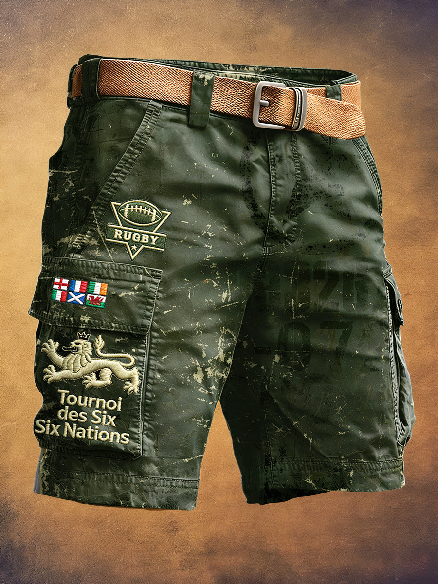 Hommes de Rugby Six Nations Vintage Imprimer Casual Vert Workwear Shorts