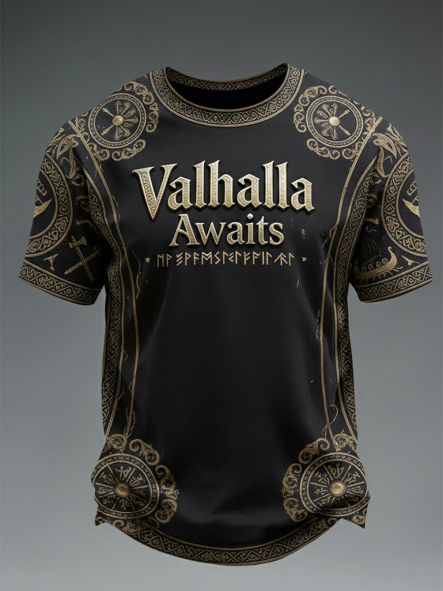 T-shirt imprimé Viking «La Valhalla attend les hommes»