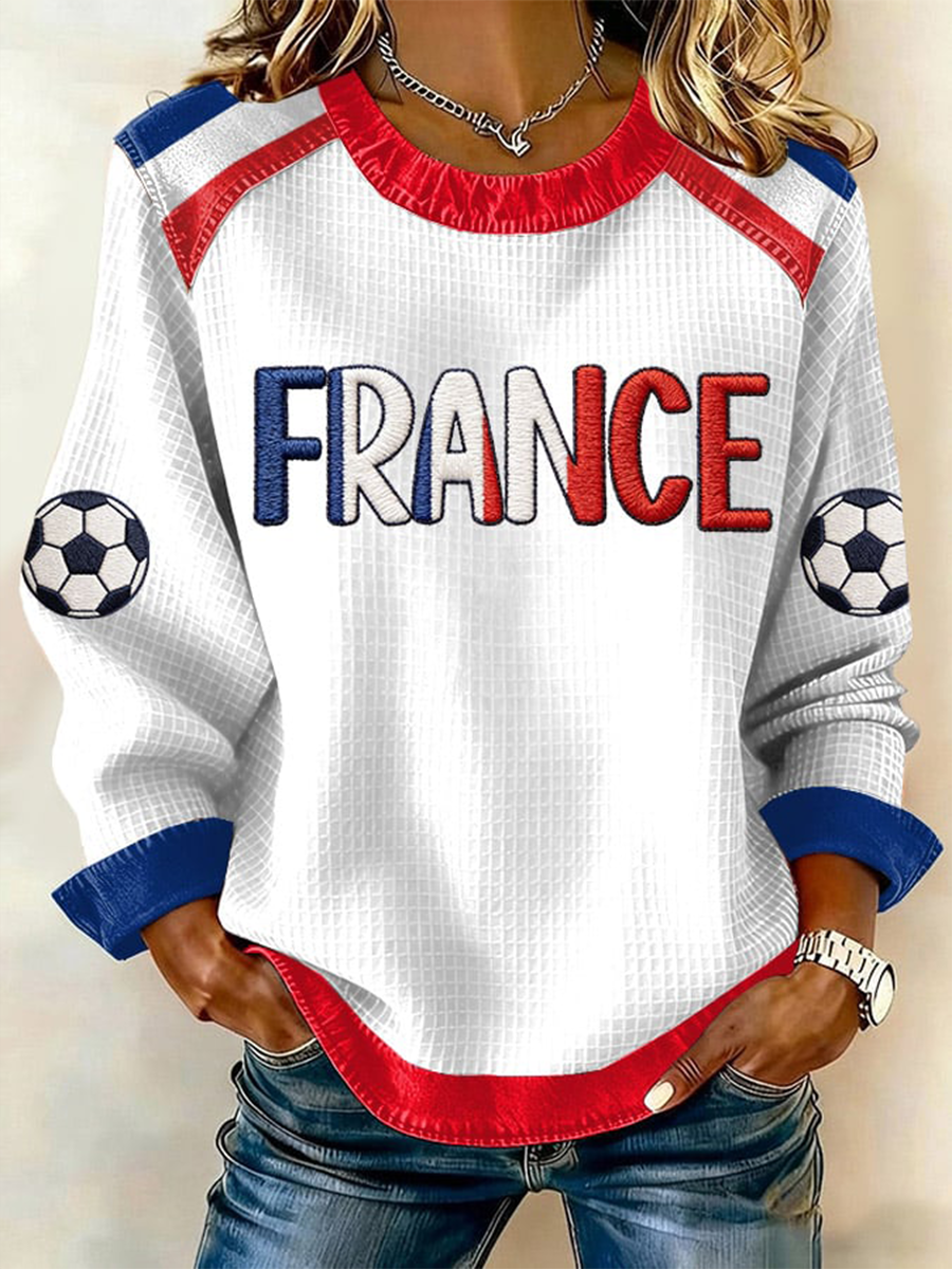 Sweat-shirt à col rond France Football Waffle pour femme