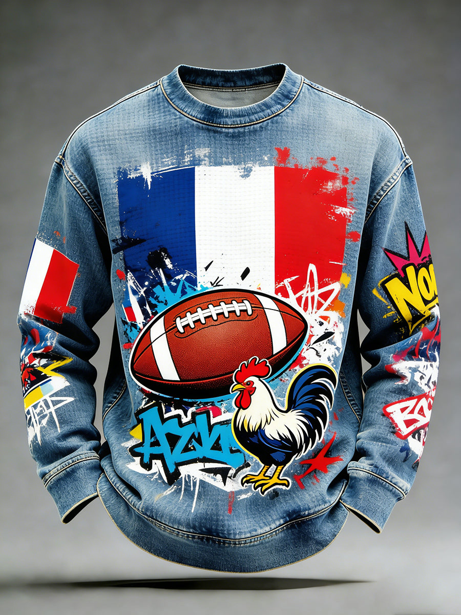 Sweat-shirt décontracté et confortable au style rétro français de rugby