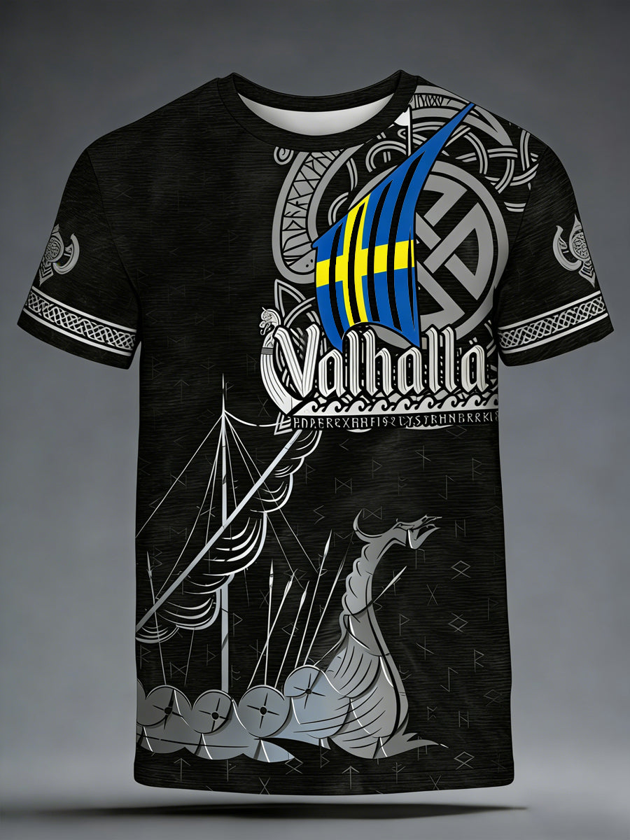 T-shirt à imprimé viking suédois pour hommes