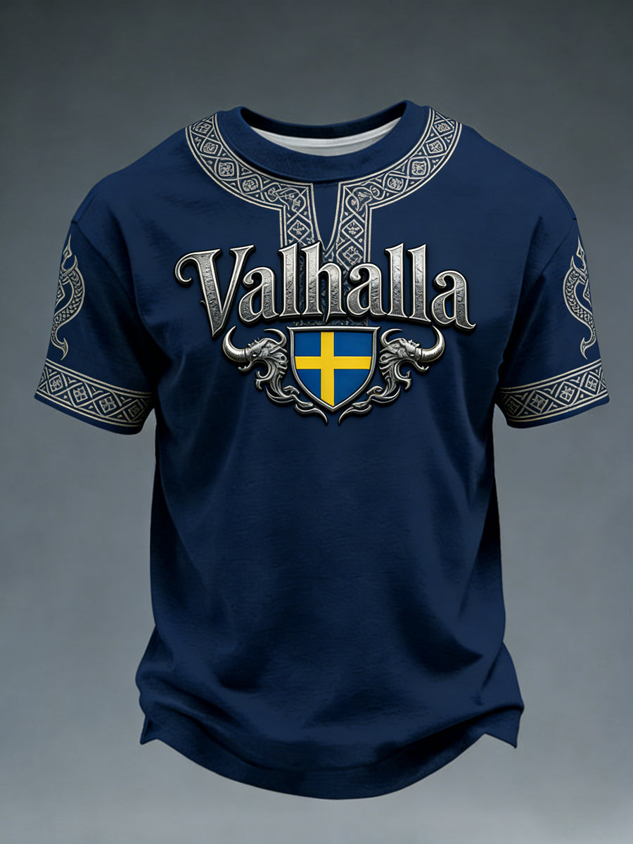 T-shirt imprimé pour hommes, style viking suédois