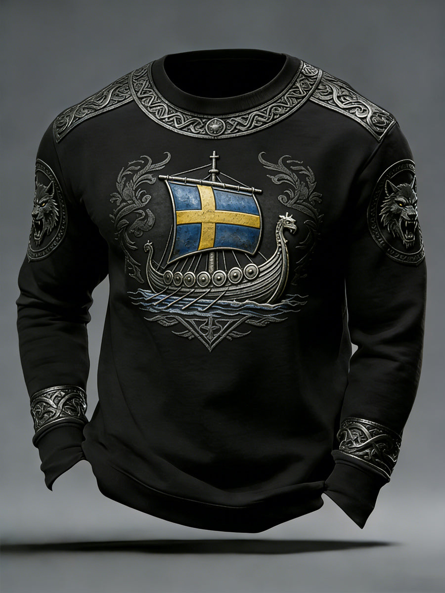 Sweatshirt ras du cou de style viking suédois pour hommes