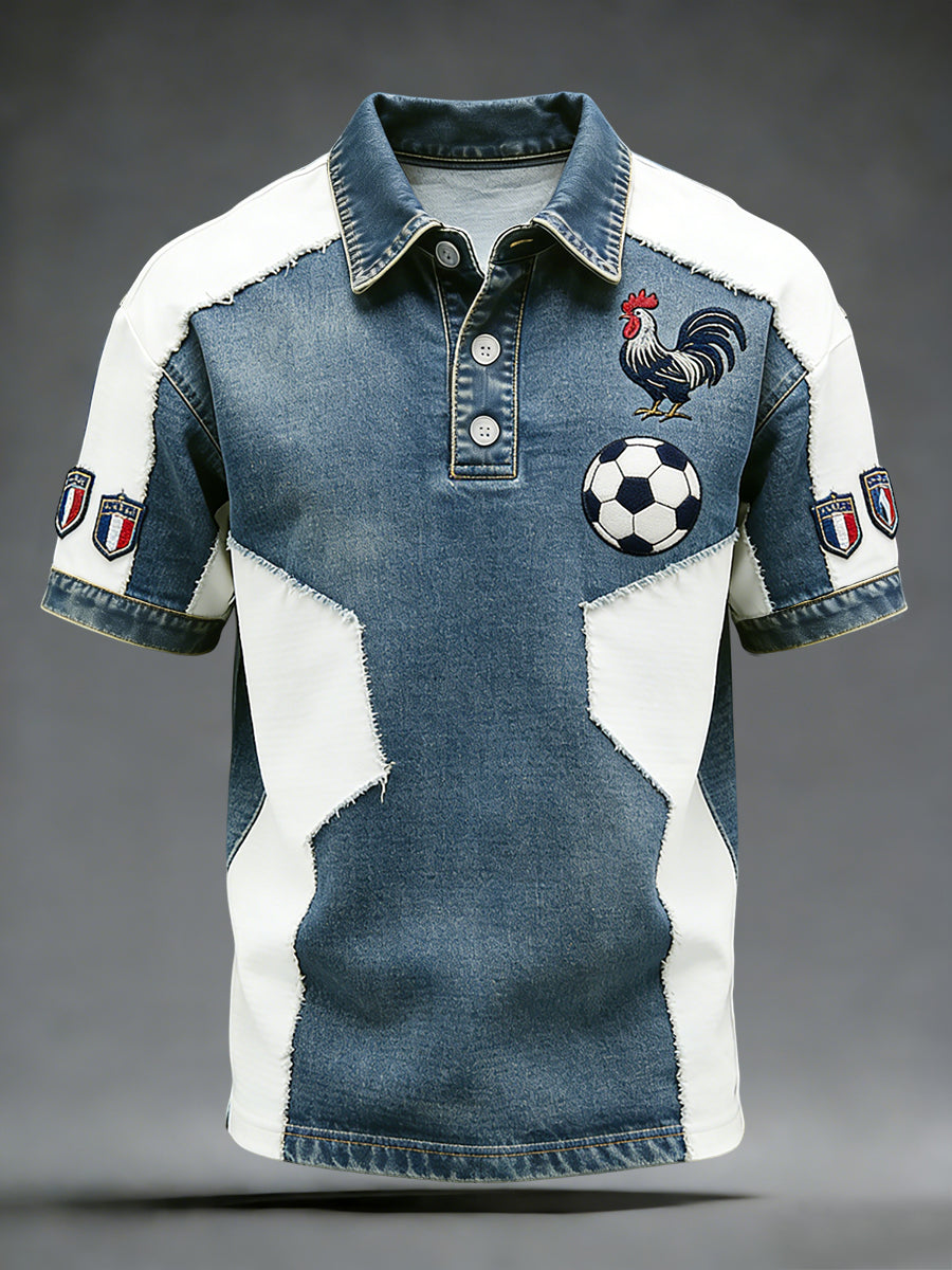 Polo décontracté patchwork de football rétro français