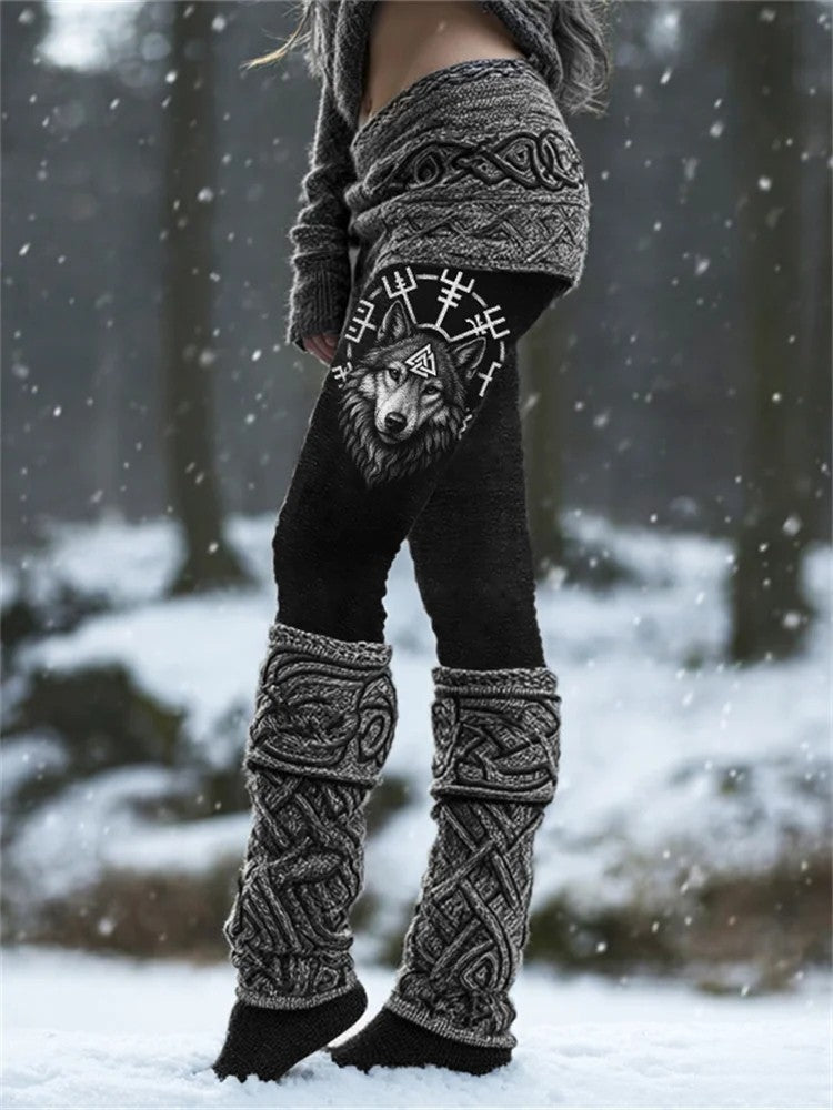 Femmes Retro Viking Runes Nordic Wolf Knot Sport Stretch Leggings