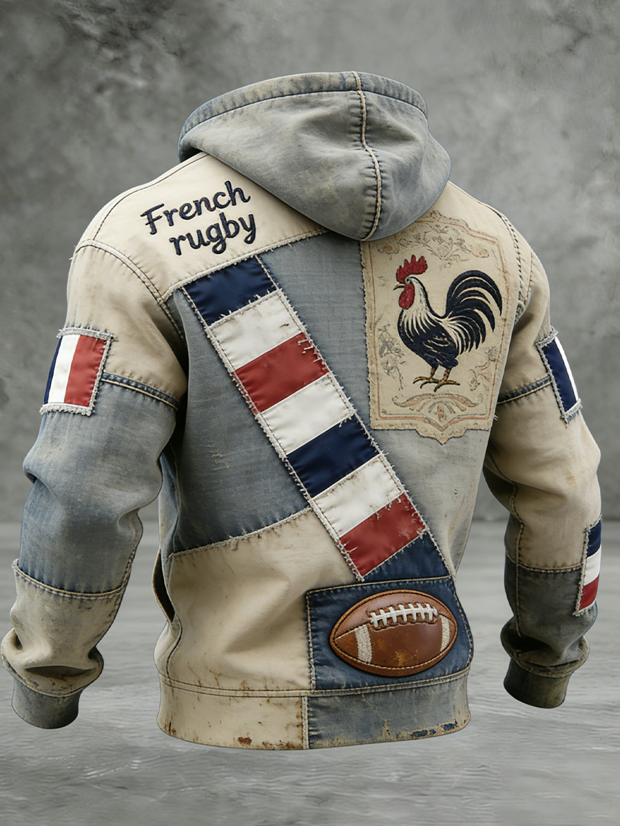 Sweat à capuche décontracté et confortable de style rugby français rétro