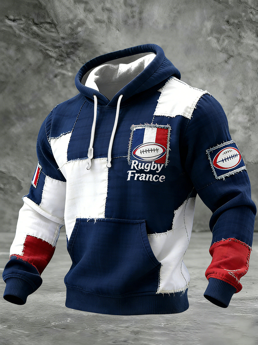Sweat à capuche décontracté et confortable de style rugby français rétro