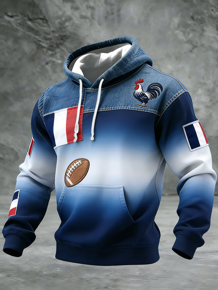 Sweat à capuche décontracté et confortable de style rugby français rétro