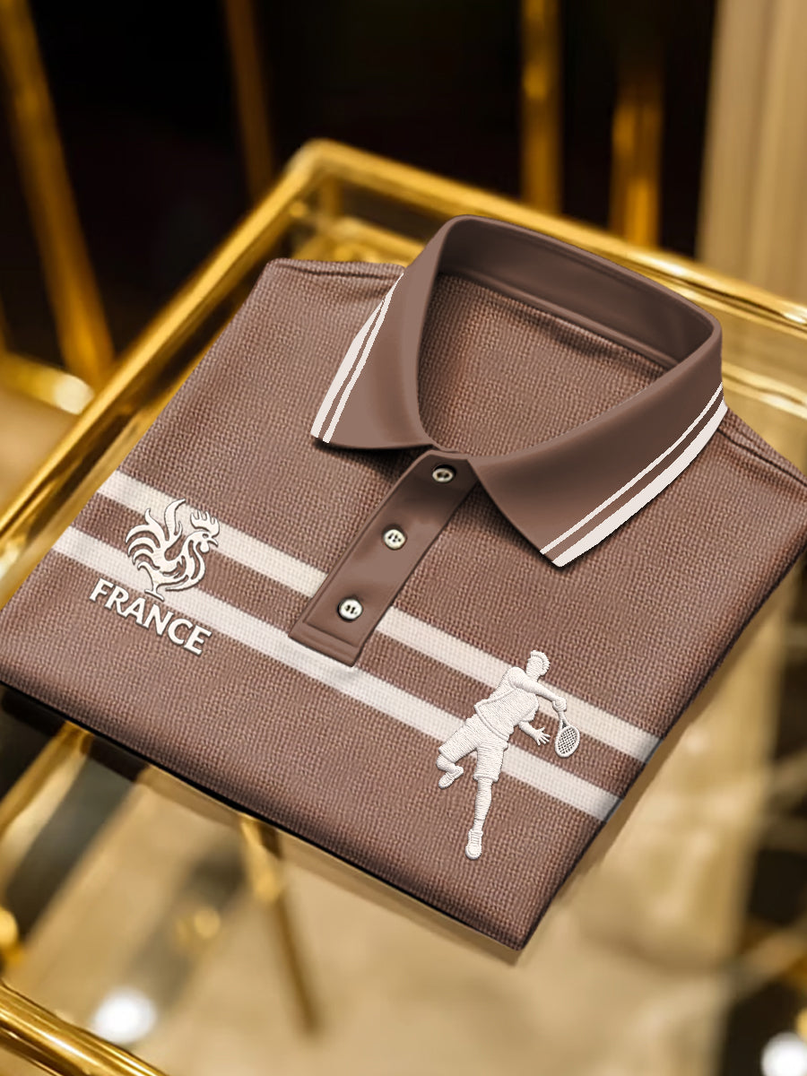 Polo d'affaires à rayures pour hommes French Tennis Rooster