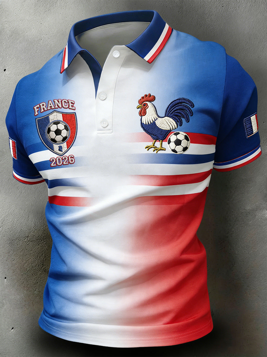 Polo décontracté géométrique dégradé de football français rétro