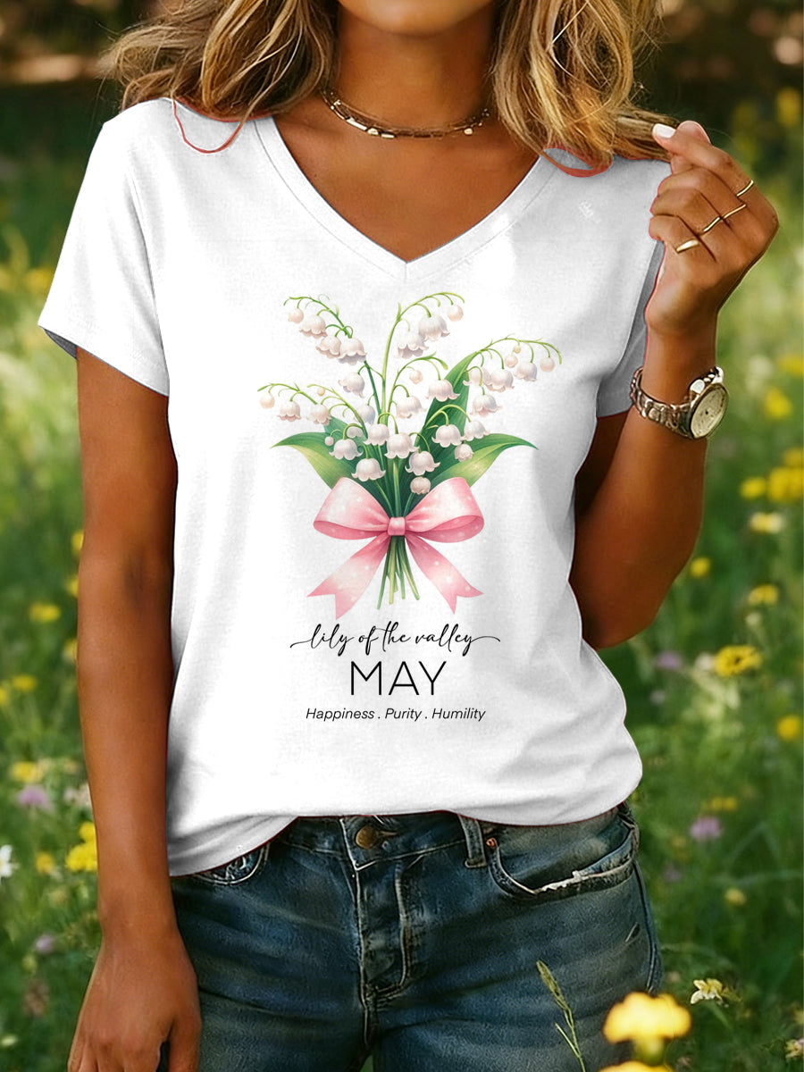 Femmes Vintage Lily of the Valley Festival Floral Art Casual T-Shirt